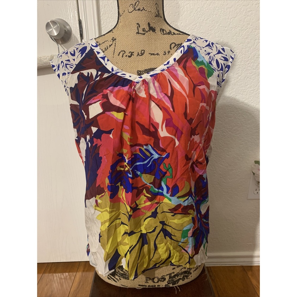 anyhropologie maeve 100% silk womens blouse size 0 sexy floral pattern EUC